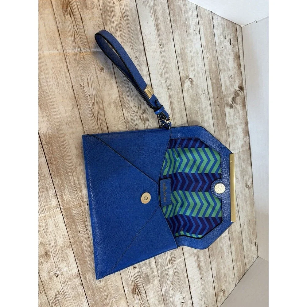 Stella & Dot Avalon Envelope Clutch - Cobalt Blue Pebbled Leather Gold Hardware